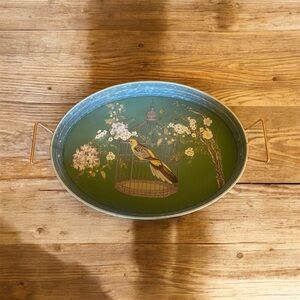 Decorative Bird Cage Metal Serving Tray - Green